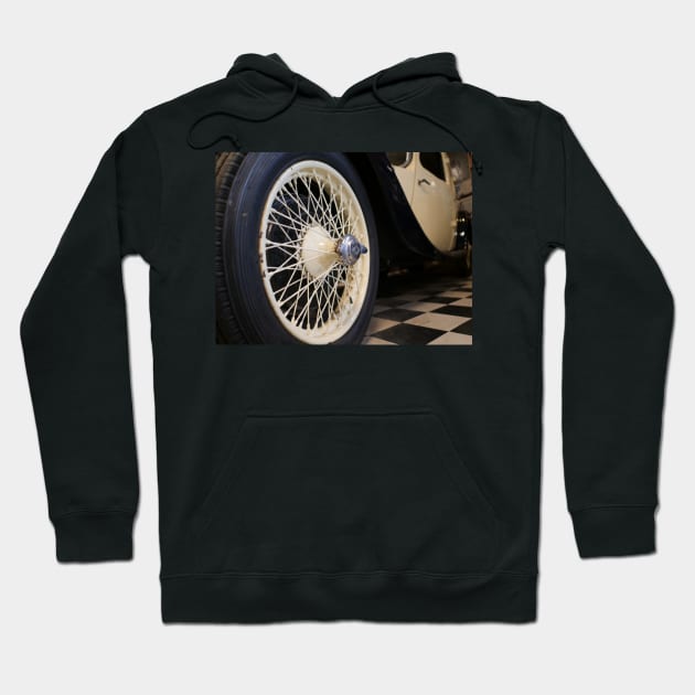 Old spoke wheel of vintage car in cream colour Hoodie by fantastic-designs